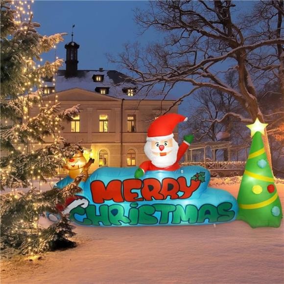 Christmas Inflatable Santa Blow up, Lighted Large Merry Christmas Inflatables - Picture 2 of 6